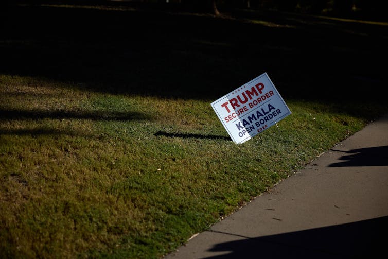 A sign for Donald Trump is seen at a polling station on Election Day in Scottsdale, Arizona