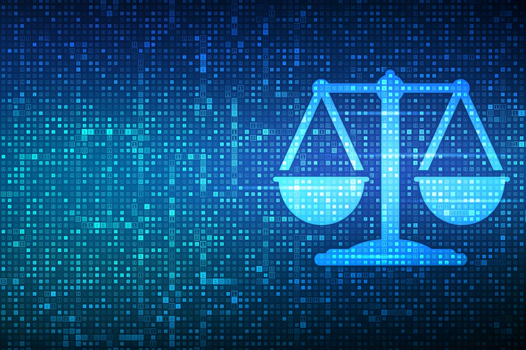 Scales seen against digital bits.