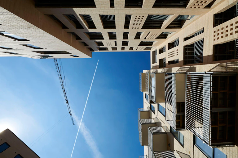 View of apartment block from the ground up