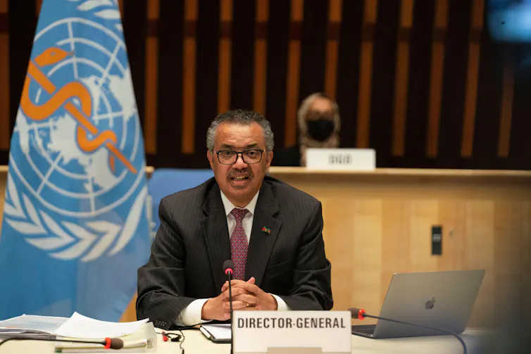 Tedros Adhanom Ghebreyesus, director-general of the World Health Organization addressing a world health assembly.