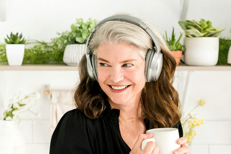 A woman with headphones
