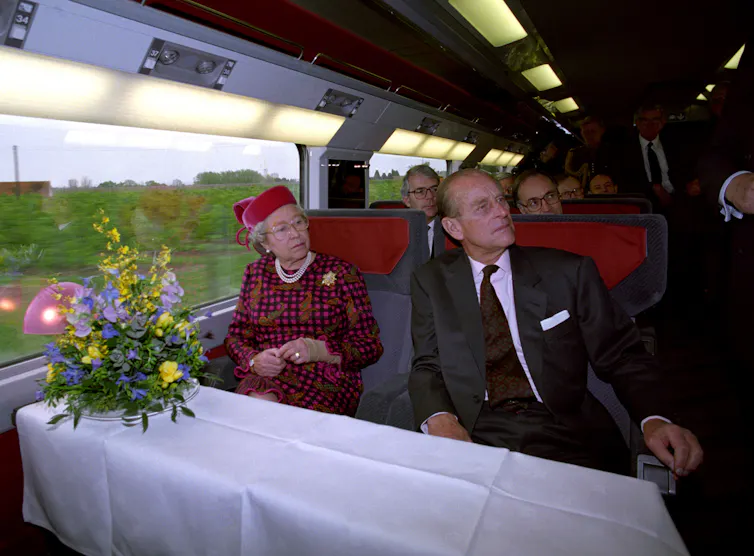 queen and duke of edinburgh on a eurostar train to paris