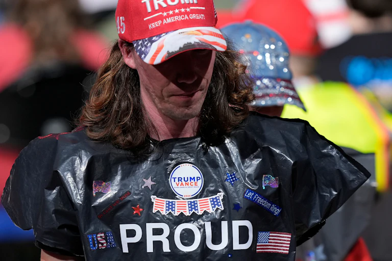 Composite image of Trump supporter and AI robot