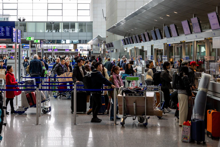 busy airport scene