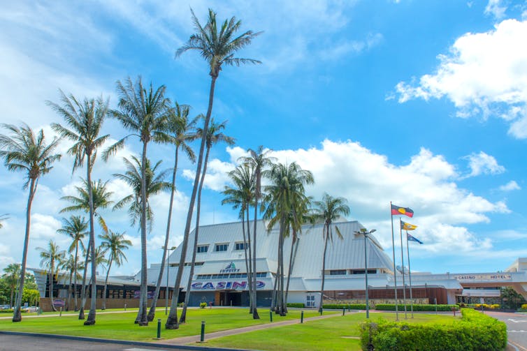 casino building with palm trees
