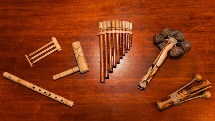 Six musical instruments made from bamboo