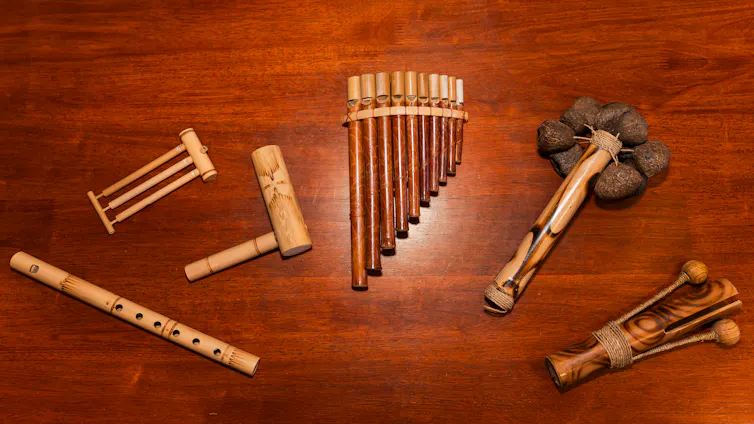 Six musical instruments made from bamboo