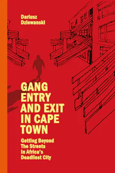 A red book cover with an illustration of a man walking among blocks of flats in a housing project.