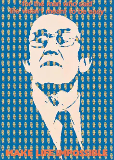 A poster with Malcolm Fraser's pixellated face.