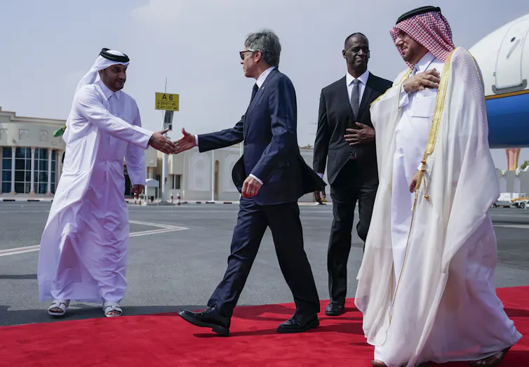 US Secretary of State Antony Blinken at the airport in Qatar.
