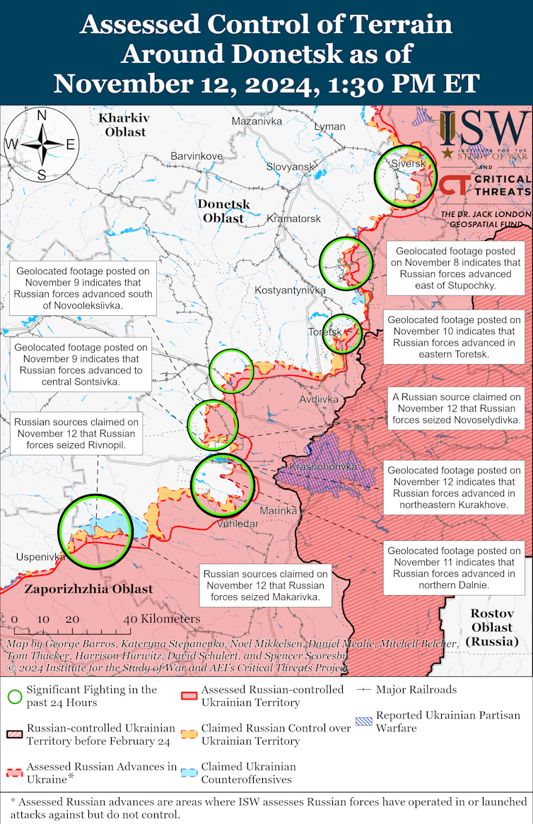 ISW map shoring the state of the war in Ukraine at Novmber 12 2024.