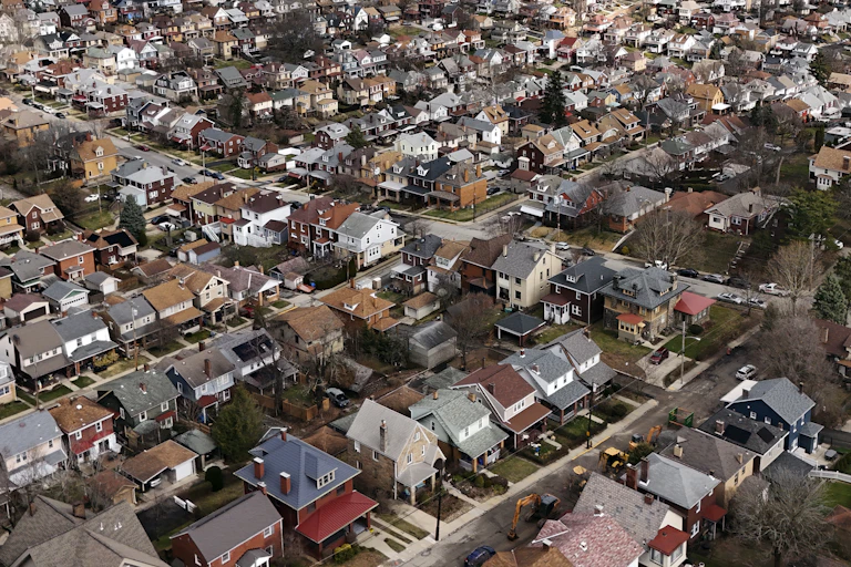 aerial view of a city neighborhood