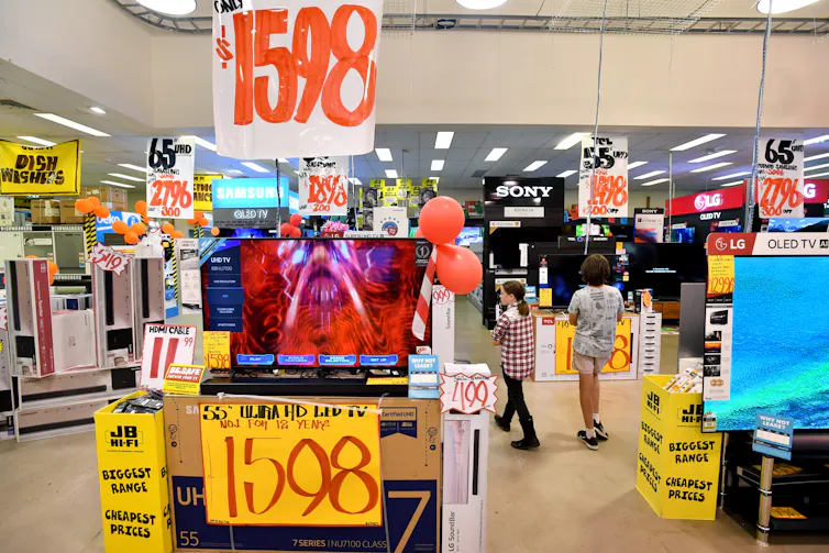 TVs and other electronics in a store