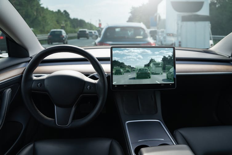 driverless car on a motorway with other vehicles