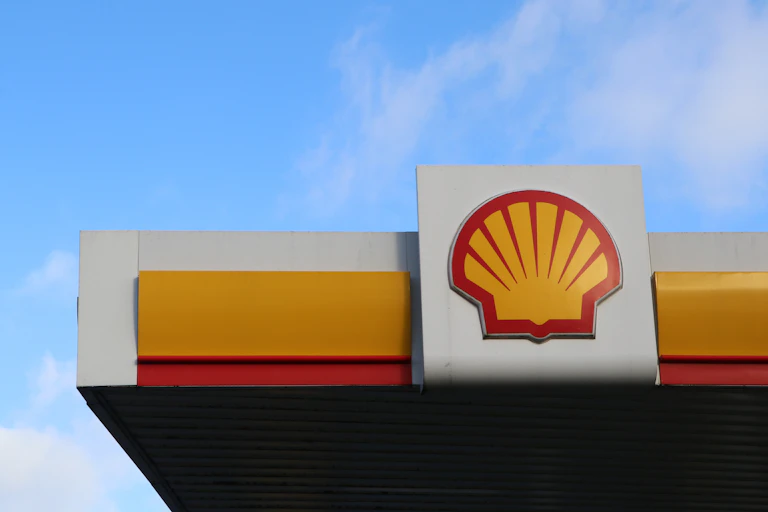 Shell logo at a petrol station.
