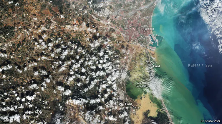 Imágenes de Satélite donde se aprecian las inundaciones causadas por la dana en Valencia