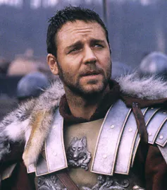 A roman warrior in armour and wolfskin.