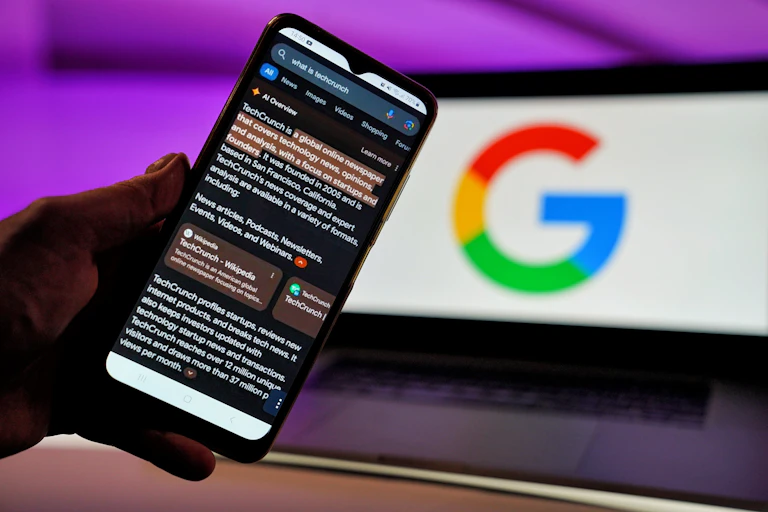 mobile phone screen showing the ai overview of a search result