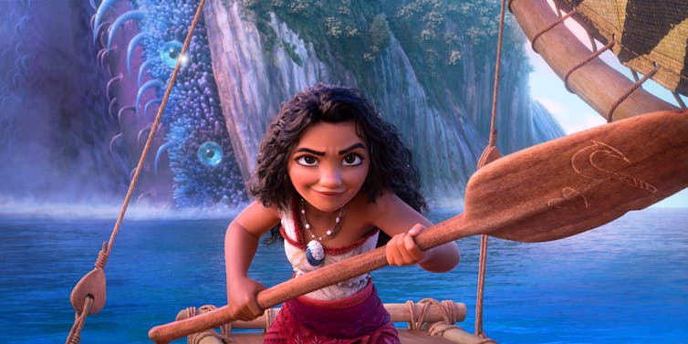 Moana animated picture of her with canoe in sea