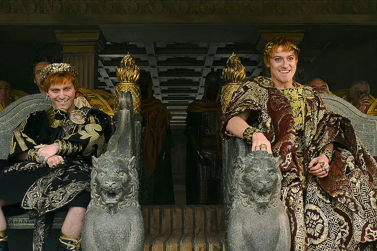 Two Roman emperors watching combat