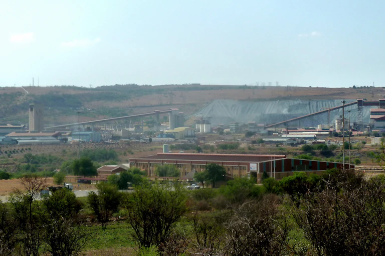 A giant gold mine spread out across a kilometre or so and seen from the distance