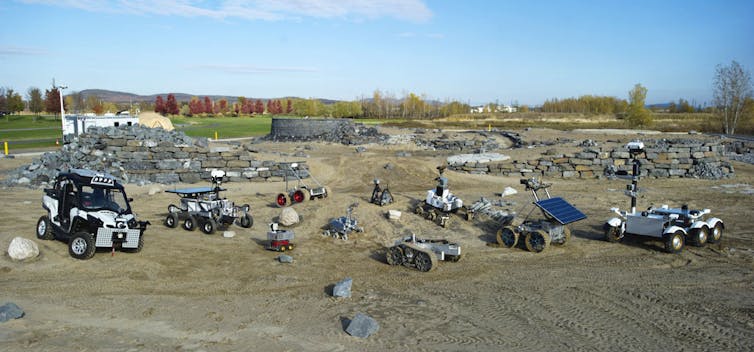 A field of planetary rovers.