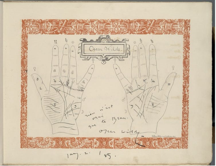 Diagram of Oscar Wilde's palm reading