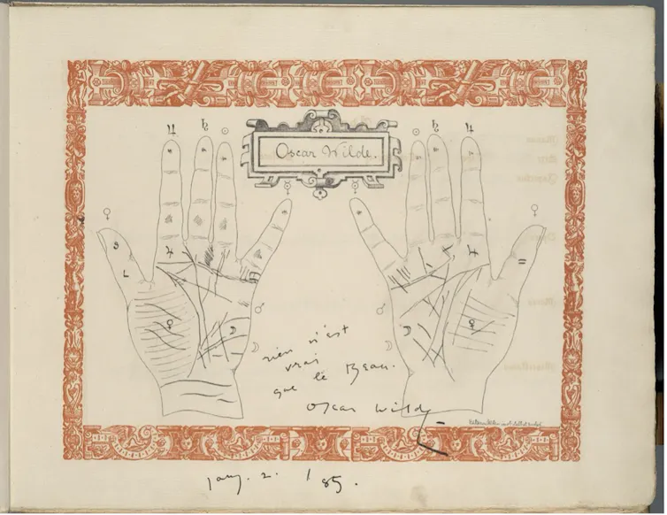 Diagram of Oscar Wilde's palm reading
