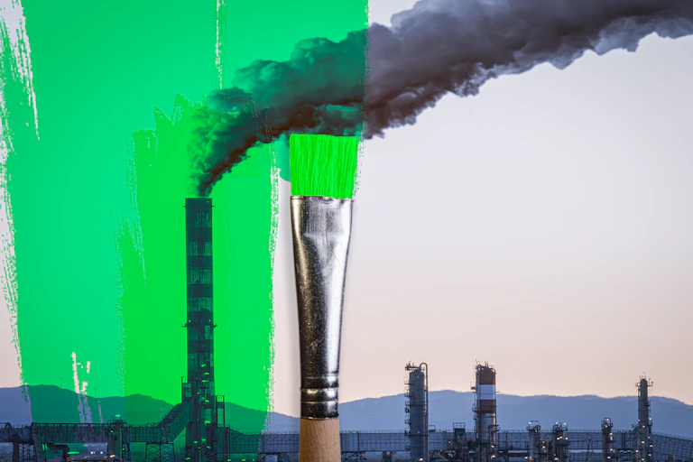 Une industrie polluante repeinte en verte avec un pinceau (image d'illustration)