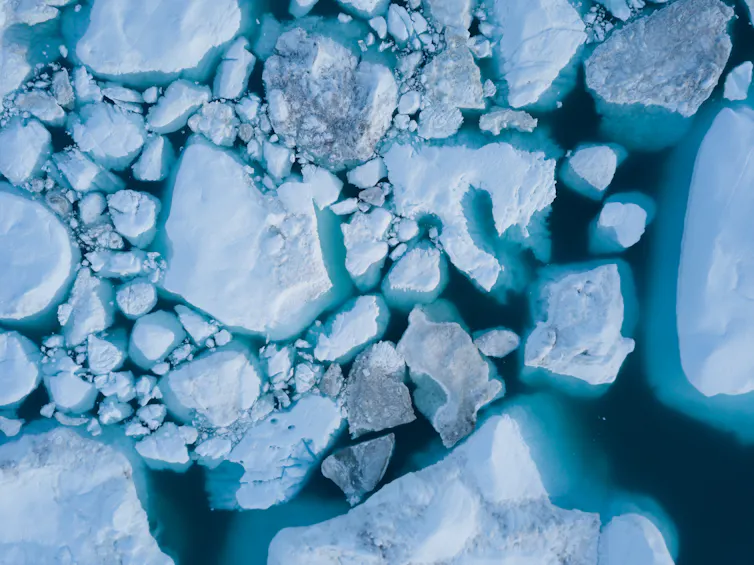 drone shot of ice melting in Arctic