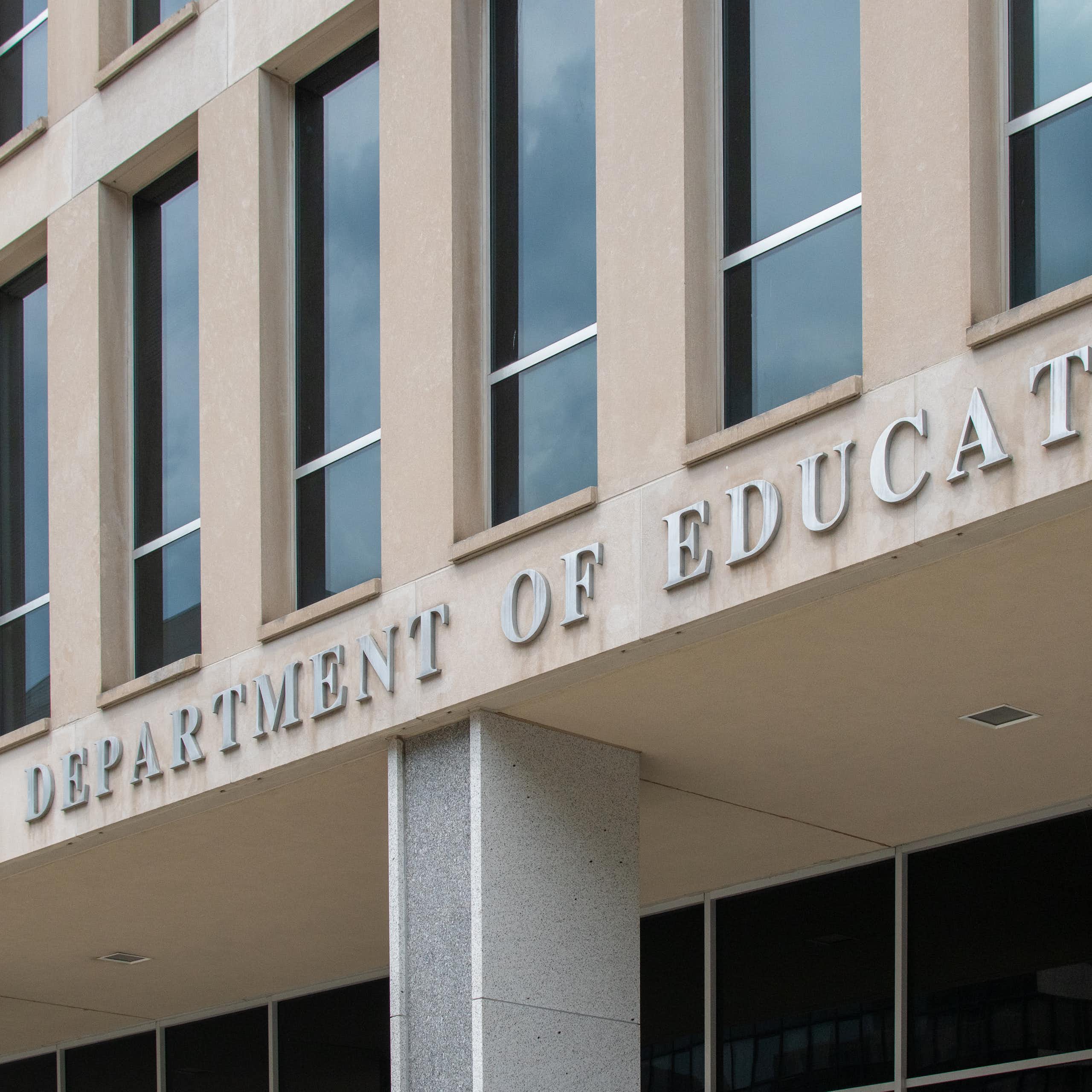 A building with the words 'U.S. Department of Education' that bedeck the facade.