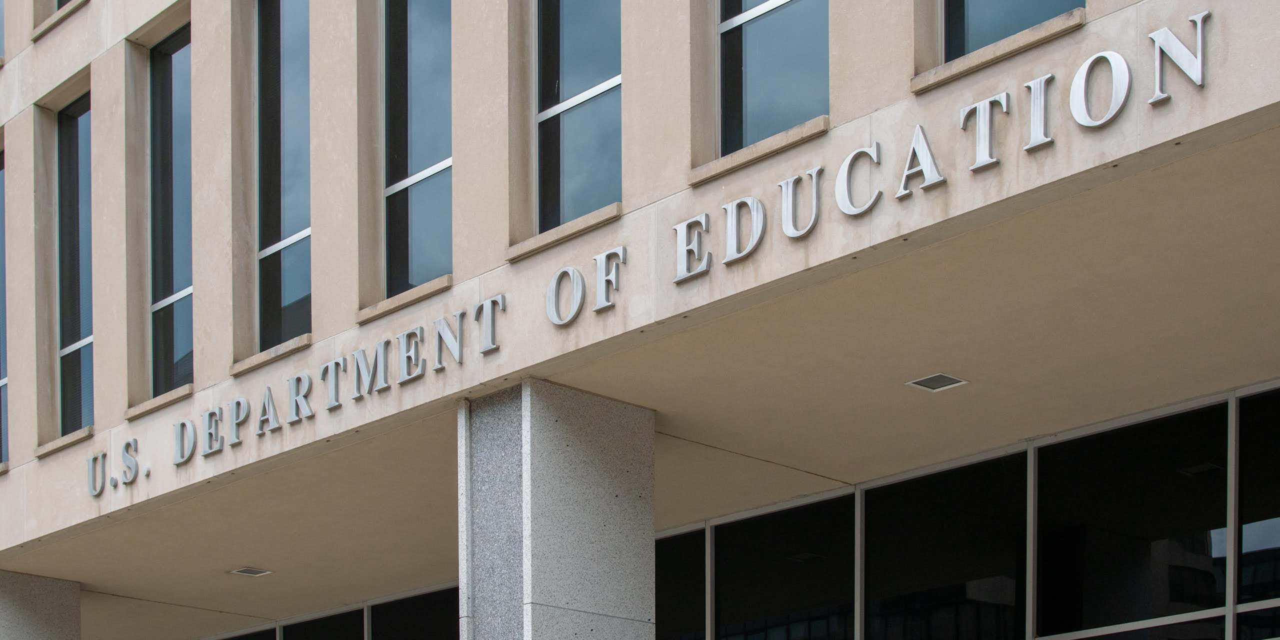 A building with the words 'U.S. Department of Education' that bedeck the facade.