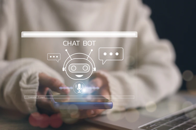 Woman using AI chatbot to search something