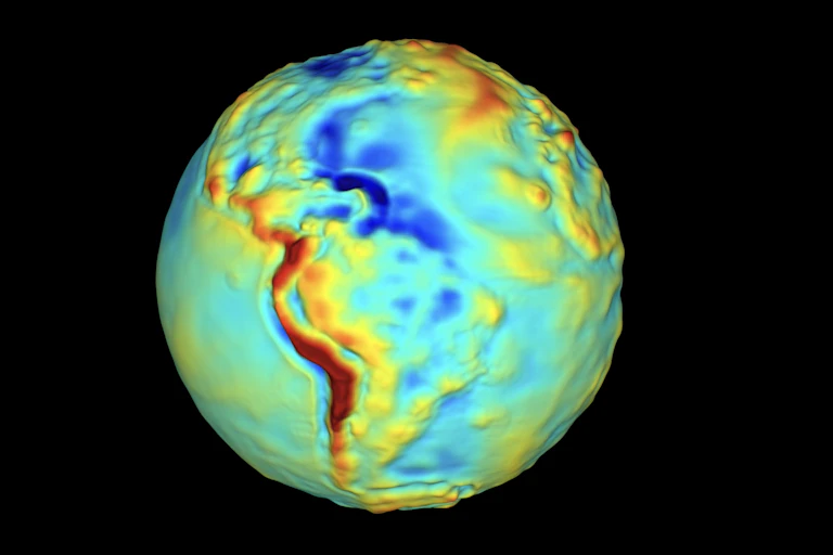 carte d'anomalie du champ de gravité autour de l'amérique du sud