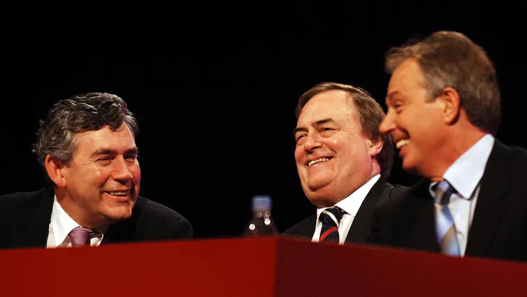 Keeping the peace: Gordon Brown, John Prescott and Tony Blair.