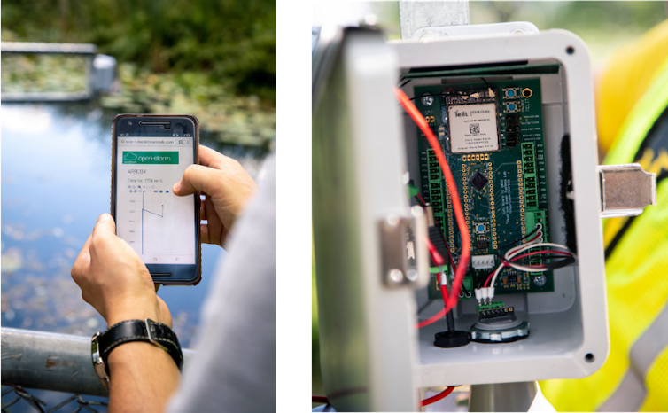 A person holds the controller in one image. A second image shows an open box with a circuit board.
