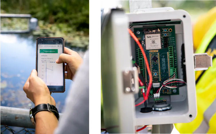 A person holds the controller in one image. A second image shows an open box with a circuit board.