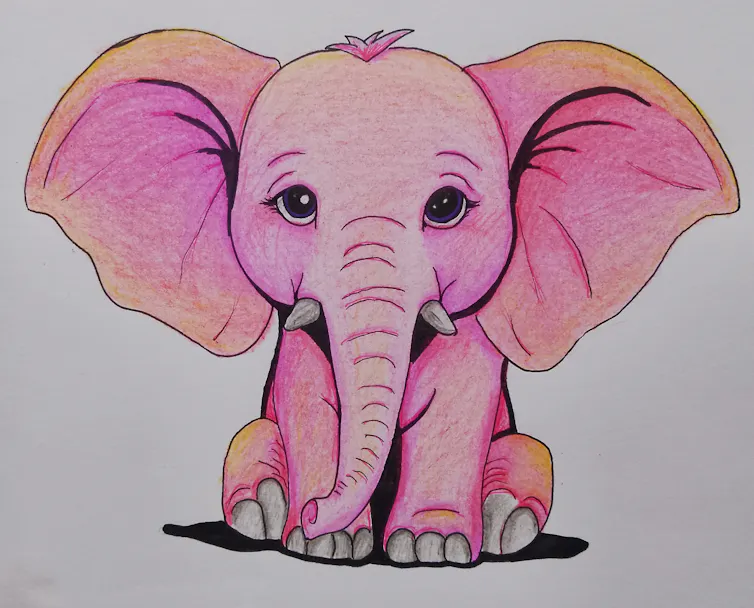 Drawing of a pink elephant.