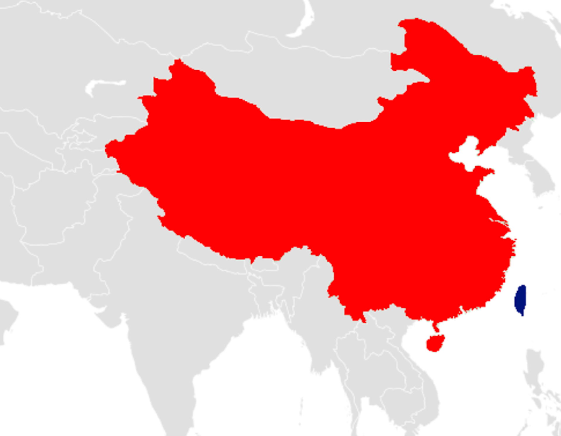Carte indiquant les territoires de la Chine et de Taïwan