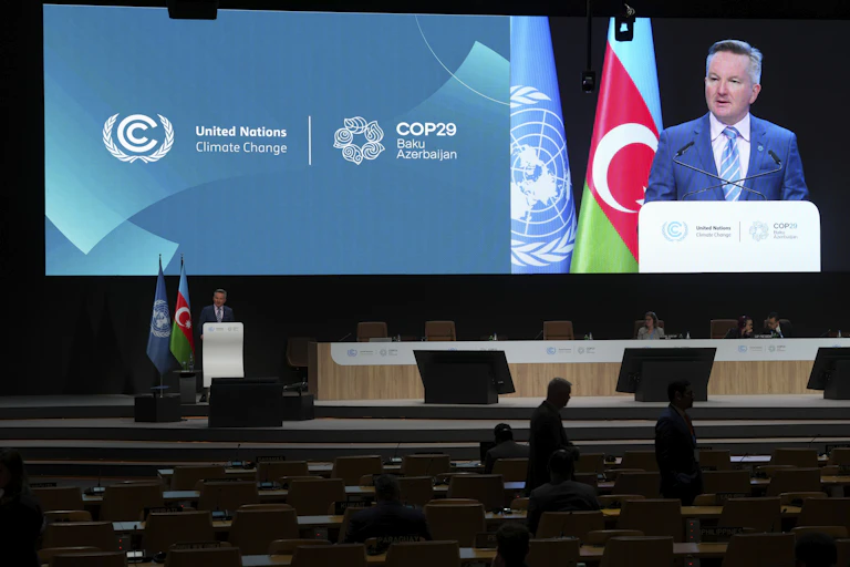 Australia Climate Minister Chris Bowen speaks during a plenary session at the COP29 U.N. Climate Summit, Tuesday, Nov. 19, 2024, in Baku, Azerbaijan