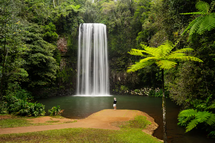 waterfall and calm water