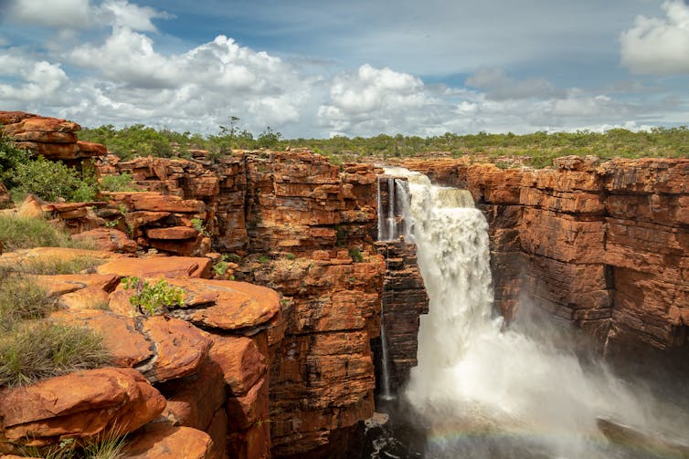 waterfalls and red rock