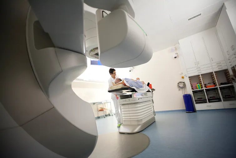 A patient about to receive radiotherapy for prostate cancer.