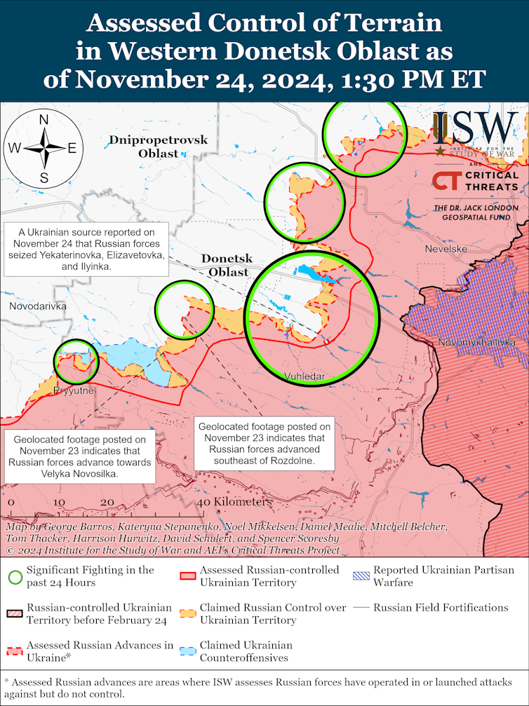 ISW map showing the state of the conflict in Ukraine November 24.