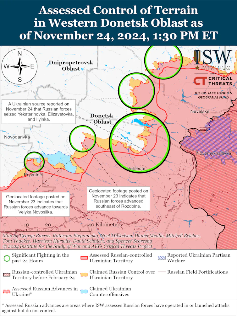 ISW map showing the state of the conflict in Ukraine November 24.