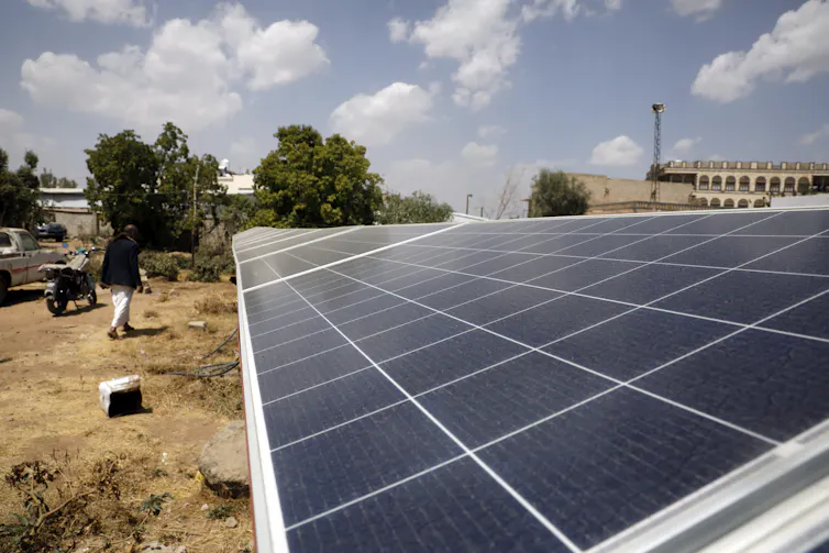A row of solar panels.