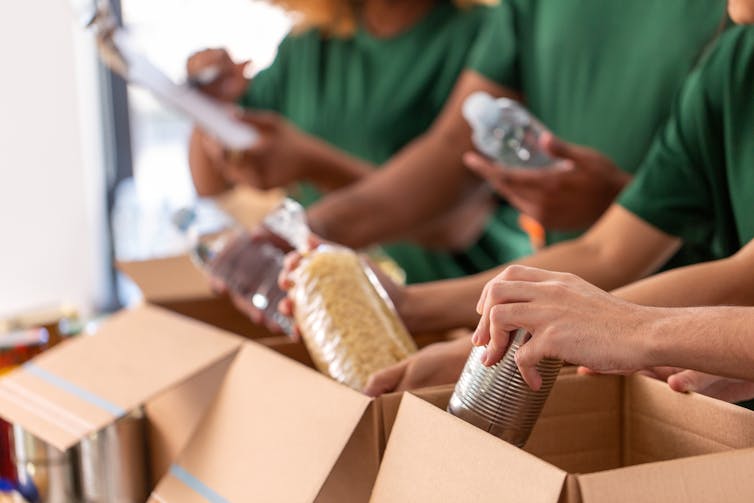 Food donations being boxed up.