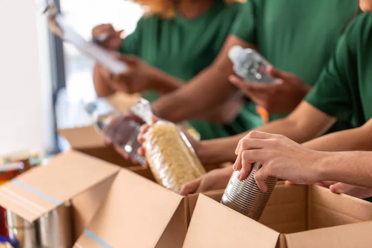 Food donations being boxed up.