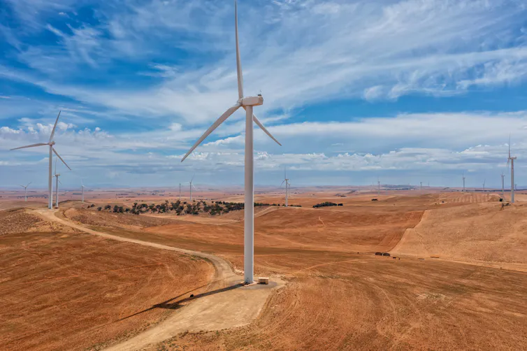 wind turbines on dry landscape