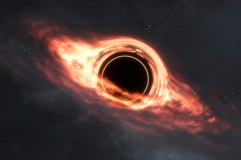 3D illustration of giant Black hole in deep space.